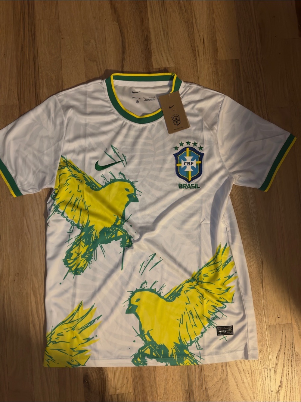 Nike Mens White Jersey with Yellow & Green Brasil Graphic